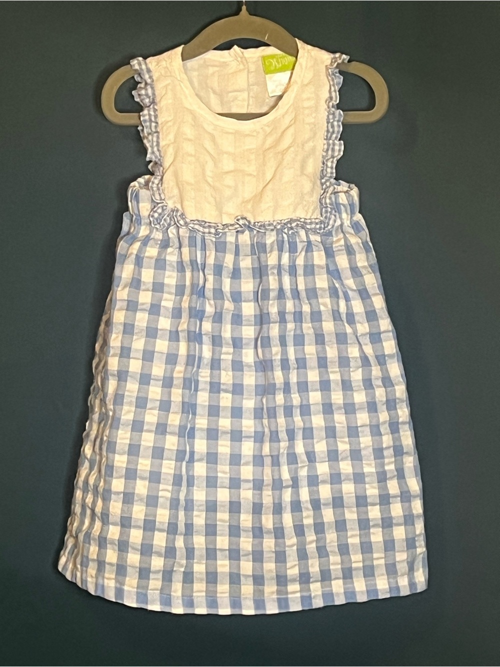 Blue & White Gingham Ruffle-Trim Kids dress